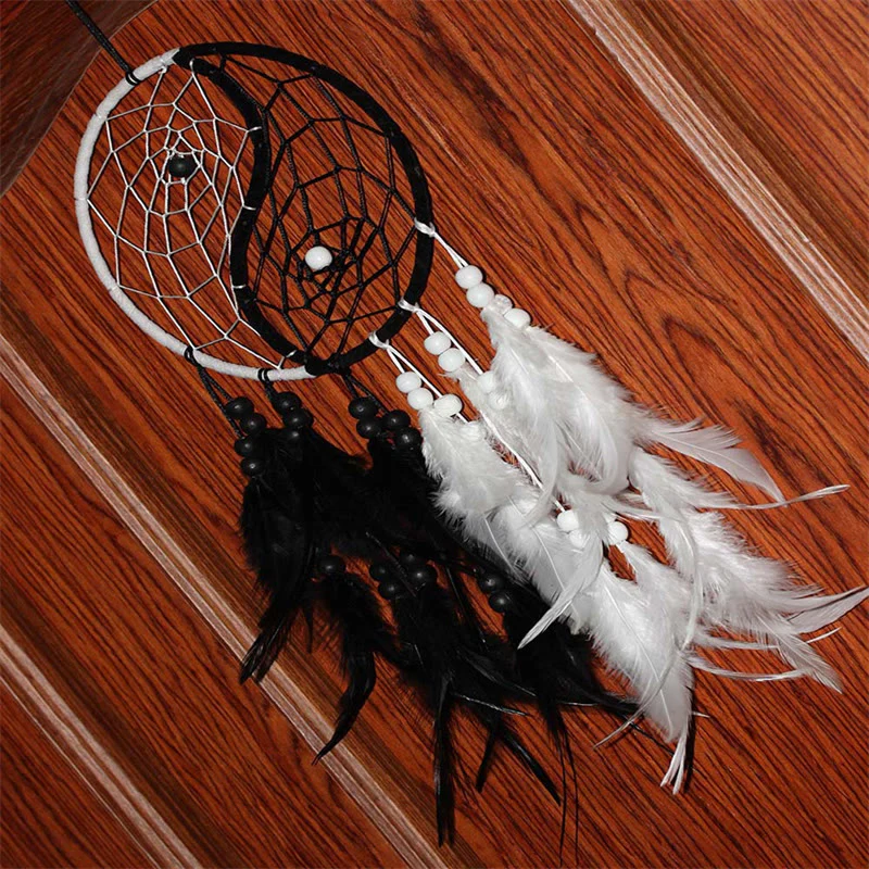 Acchiappasogni Yin Yang Rete circolare con piume Decorazione di equilibrio - Image 10