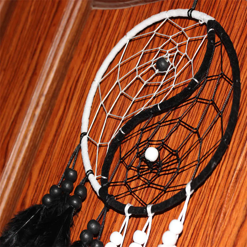 Acchiappasogni Yin Yang Rete circolare con piume Decorazione di equilibrio - Image 12