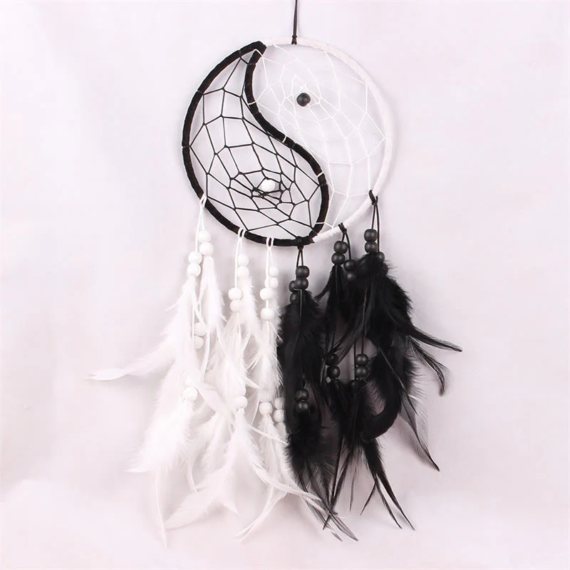 Acchiappasogni Yin Yang Rete circolare con piume Decorazione di equilibrio - Image 6