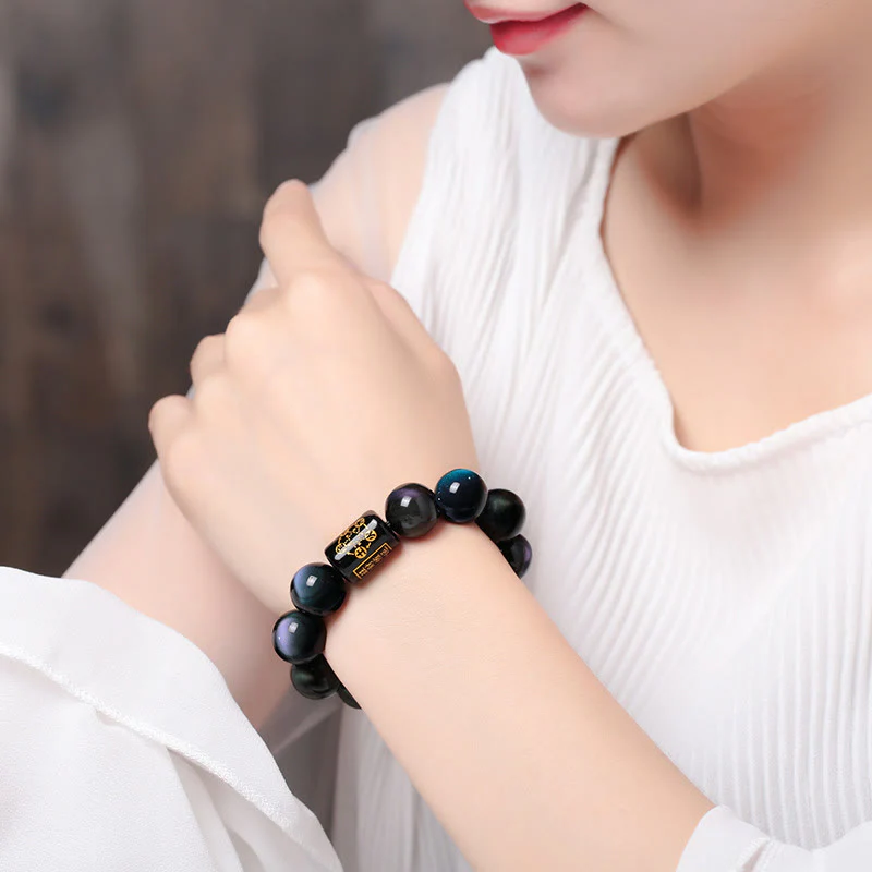 Bracciale Buddha Stones Natural Rainbow Obsidian Positive Transformation - Image 6