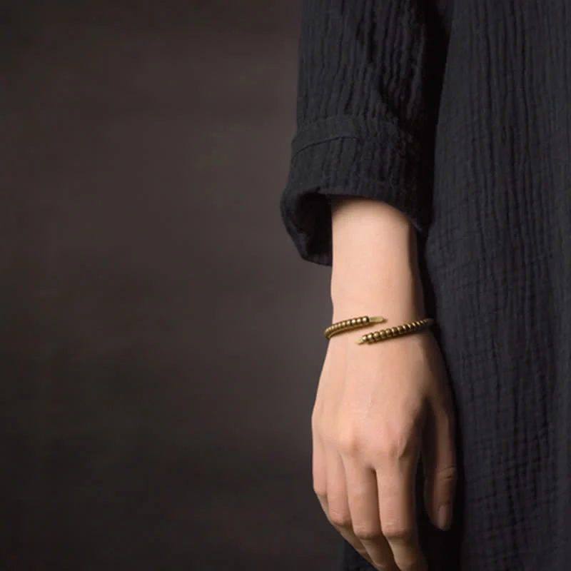 Bracciale regolabile con polsino in rame con design vintage Buddha Stones - Image 6