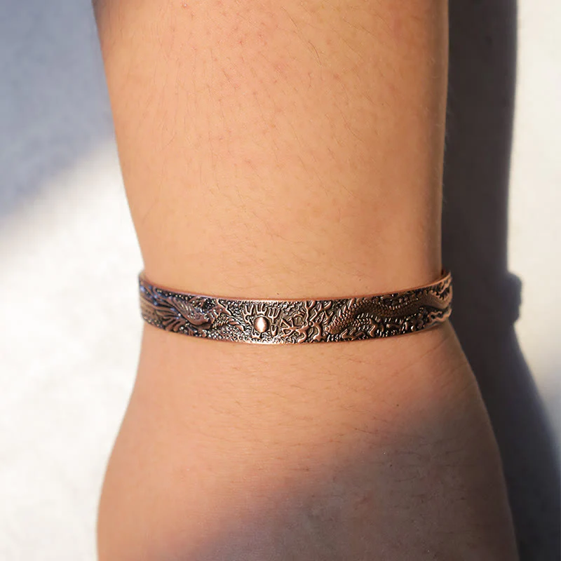 Bracciale rigido magnetico in rame massiccio con drago e fenice Buddha Stones - Image 5