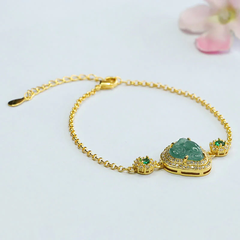 Braccialetto a catena con zirconi verdi e giada Buddha Stones Laughing Buddha - Image 5