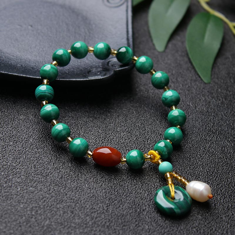 Braccialetto di protezione con perline di agata rossa e malachite naturale - Image 3
