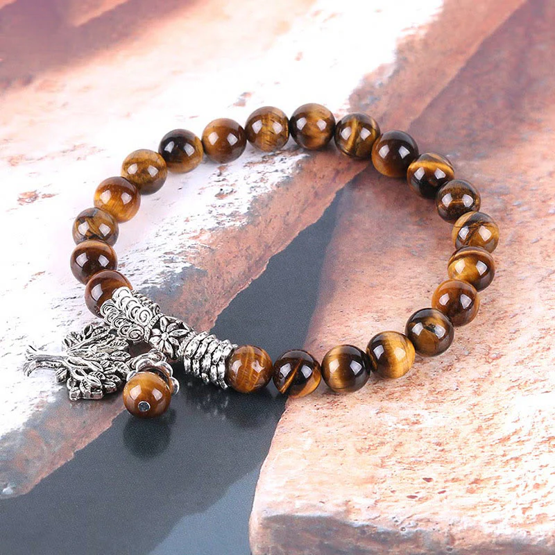 Braccialetto elastico portafortuna con albero della vita in pietra preziosa naturale Buddha Stones - Image 25