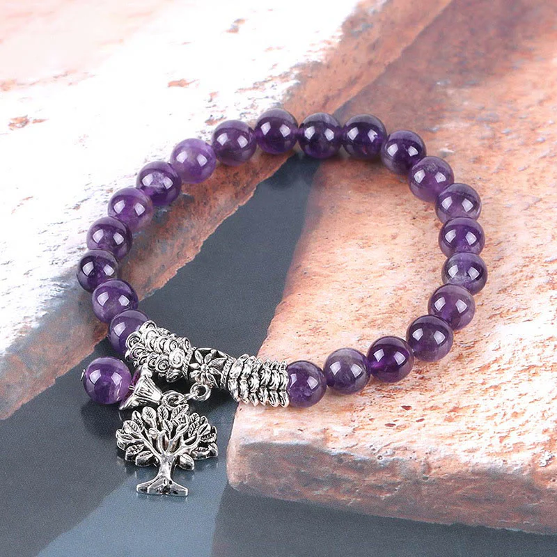 Braccialetto elastico portafortuna con albero della vita in pietra preziosa naturale Buddha Stones - Image 3