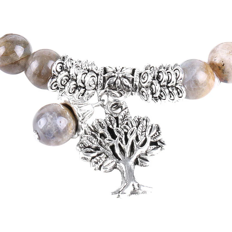 Braccialetto elastico portafortuna con albero della vita in pietra preziosa naturale Buddha Stones - Image 45