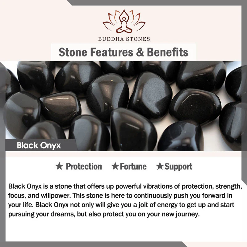 Braccialetto fatto a mano in onice nero tibetano con nappa Buddha Stones - Image 11