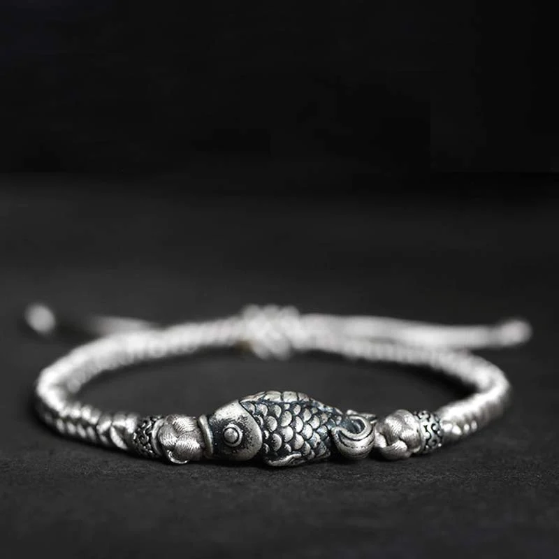 Braccialetto intrecciato con corda in argento Buddha Stones Luck Koi Fish - Image 12