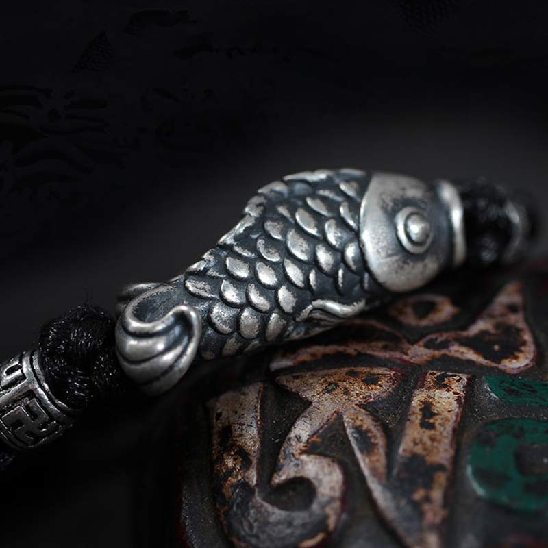Braccialetto intrecciato con corda in argento Buddha Stones Luck Koi Fish - Image 5