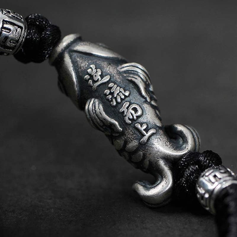Braccialetto intrecciato con corda in argento Buddha Stones Luck Koi Fish - Image 6