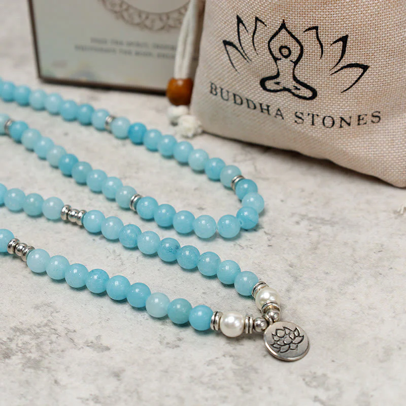 Braccialetto Mala di loto con pietra di amazzonite naturale Buddha Stones - Image 7