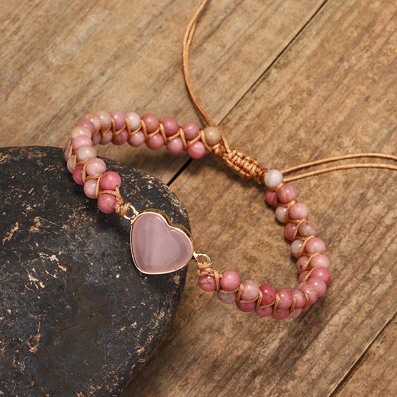 Braccialetto naturale di guarigione del cuore dell'amore in rodonite - Image 4