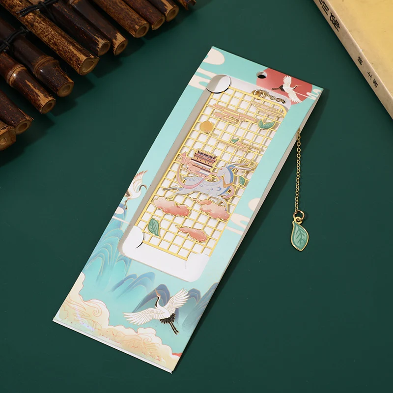 Segnalibro cavo in metallo ottone con Buddha Stones, alce, pesce koi, gru, volpe a nove code - Image 3