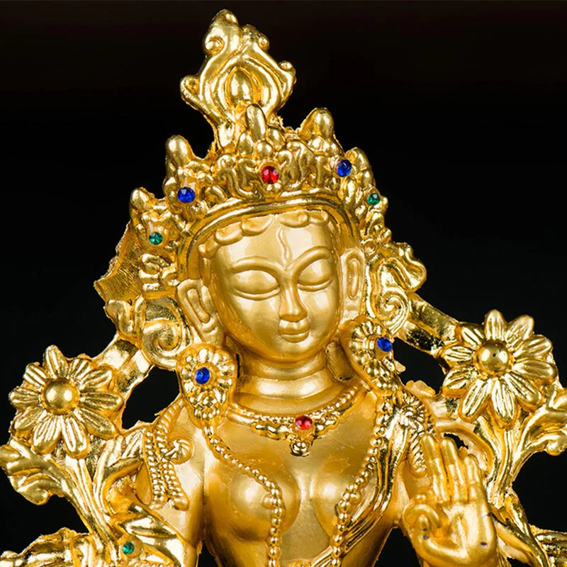 Buddha Stones Bodhisattva Tara Bianca Speranza Protezione Statua Placcata Oro Decorazione - Image 10