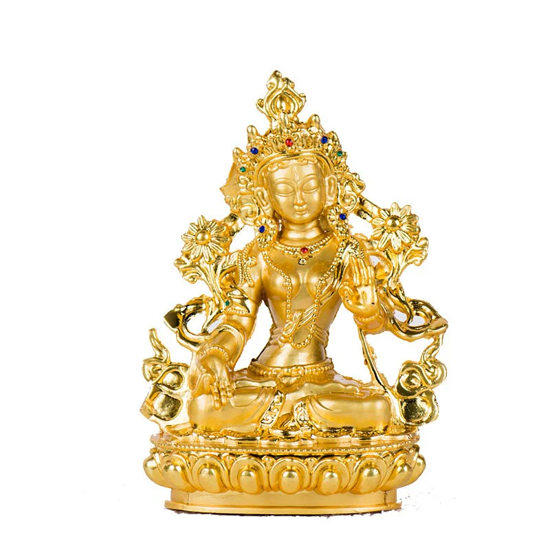 Buddha Stones Bodhisattva Tara Bianca Speranza Protezione Statua Placcata Oro Decorazione - Image 4