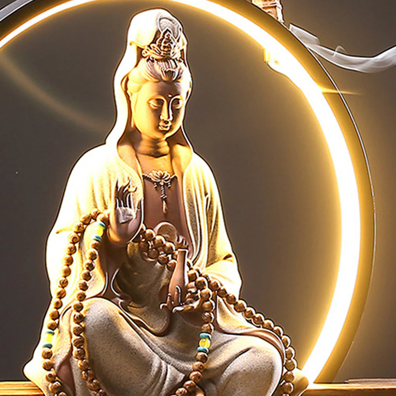Buddha Stones Buddha Avalokitesvara Ceramica Loto Rilassamento Bruciatore di Incenso Decorazione - Image 13