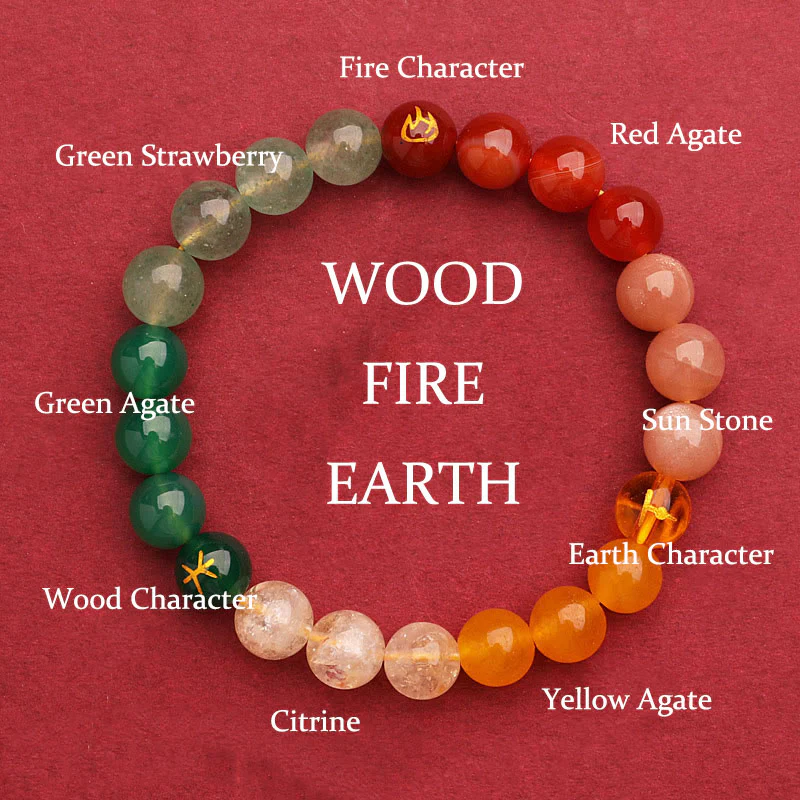 Buddha Stones Cinque Elementi Vari Agata Cristallo Verde Fragola Quarzo Pietra del Sole Bracciale Ricchezza - Image 11