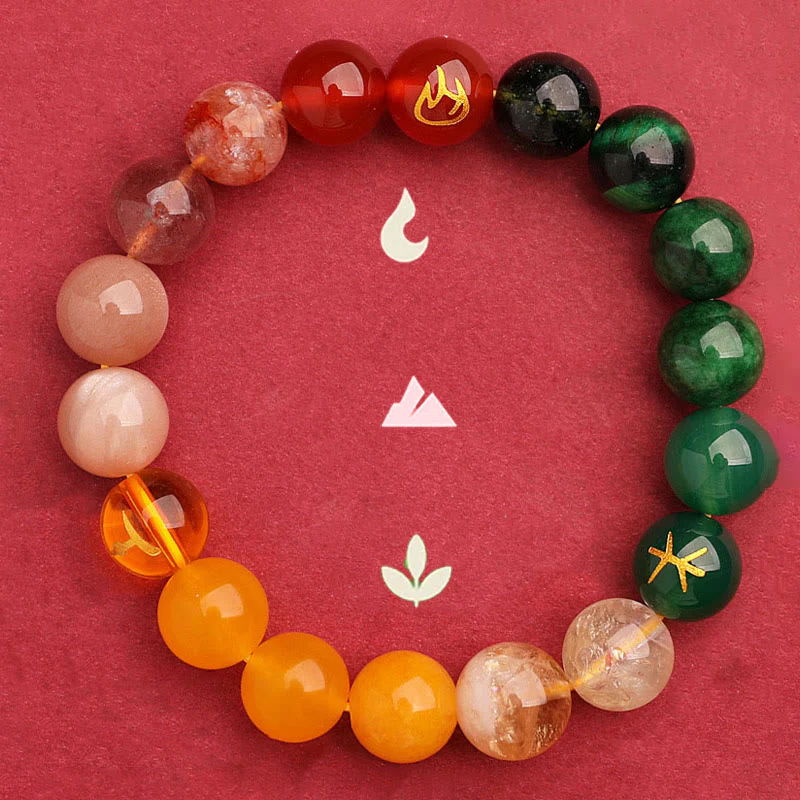 Buddha Stones Cinque Elementi Vari Agata Cristallo Verde Fragola Quarzo Pietra del Sole Bracciale Ricchezza - Image 14