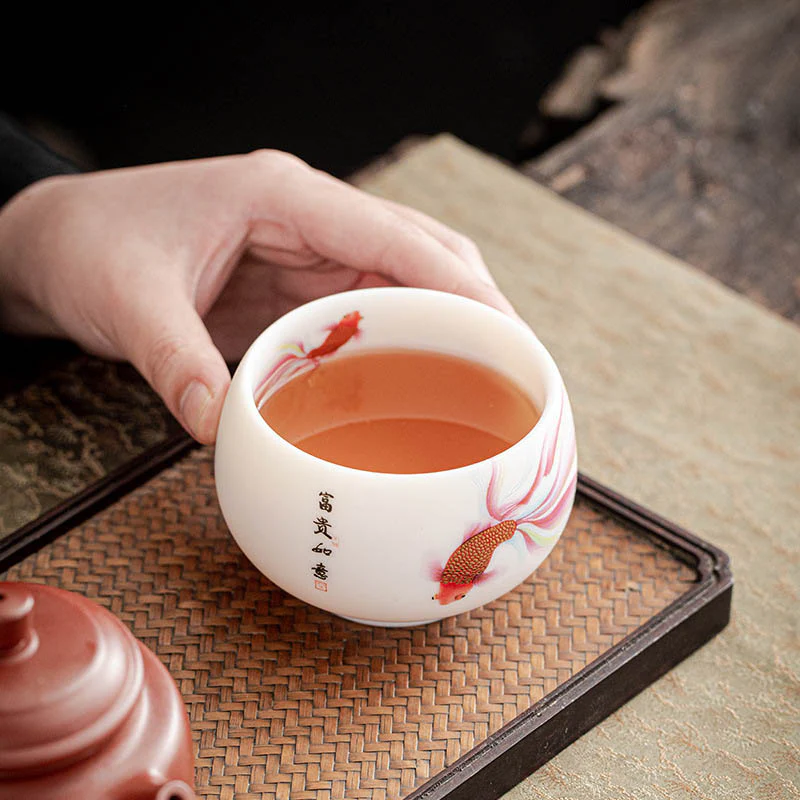 Buddha Stones Koi Fish Tazza da tè in porcellana bianca Tazza da tè in ceramica Kung Fu - Image 10
