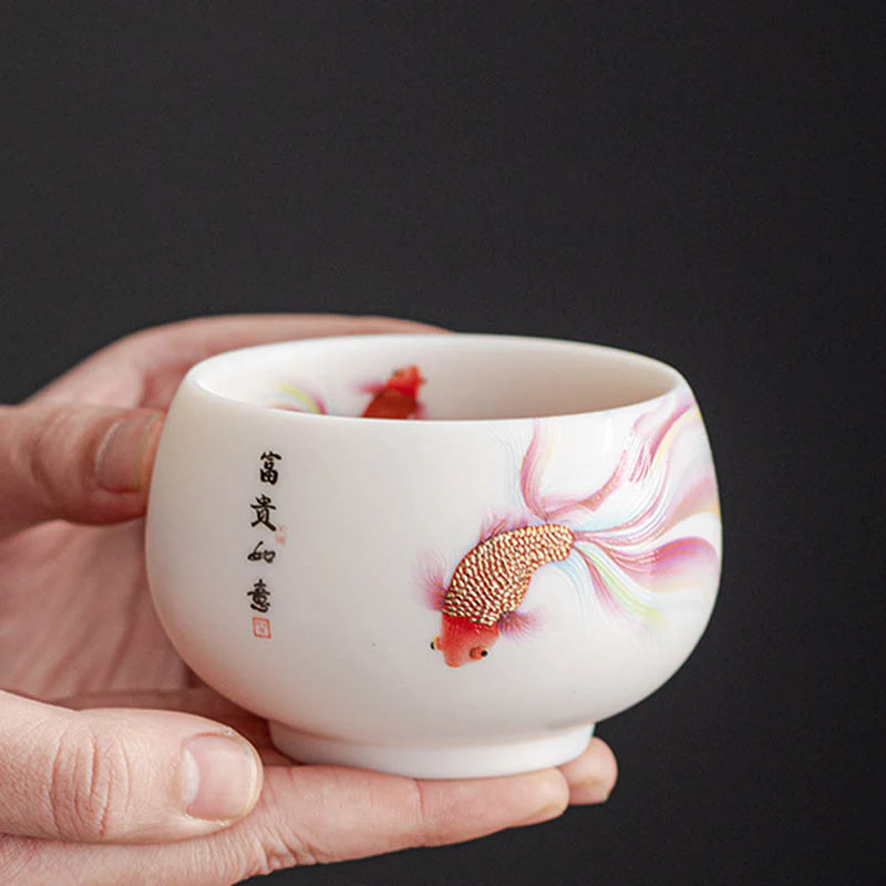 Buddha Stones Koi Fish Tazza da tè in porcellana bianca Tazza da tè in ceramica Kung Fu - Image 3