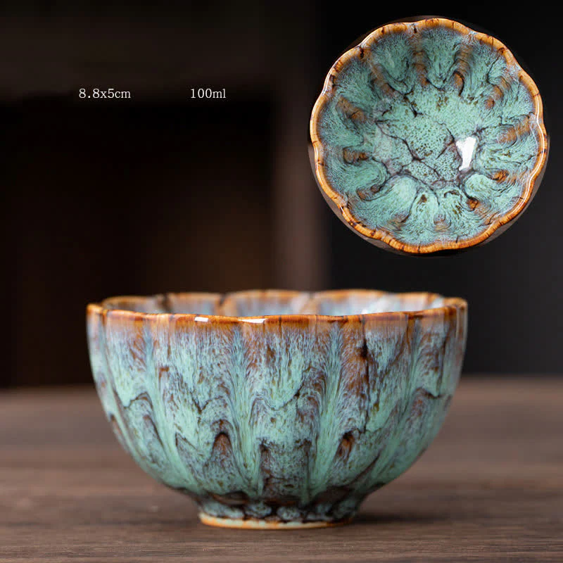 Buddha Stones Peach Blossom Pattern Tazza da tè in ceramica Tazze da tè a forma di fiore - Image 18