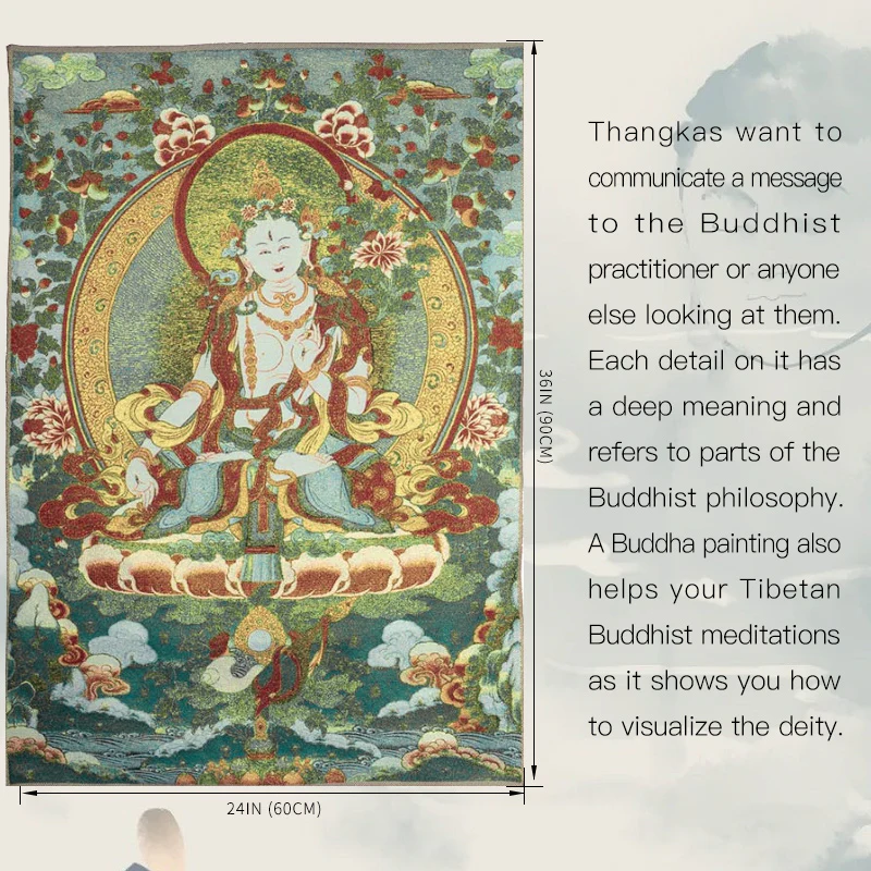 Buddha Stones Ricamo Tibetano Tara Bianca Thangka Arazzo Appeso a Parete Arte della Parete Meditazione per la Decorazione della Casa - Image 8
