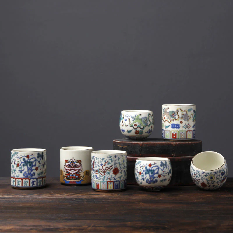 Buddha Stones Vintage Prugna Fiore Pino Bambù Fenice Kirin Leone Danzante Tazza da Tè in Ceramica Tazze da Tè - Image 17
