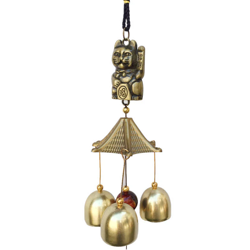 Campanello da parete con gatto di buona fortuna, decorazione per la casa fatta a mano in rame - Image 7
