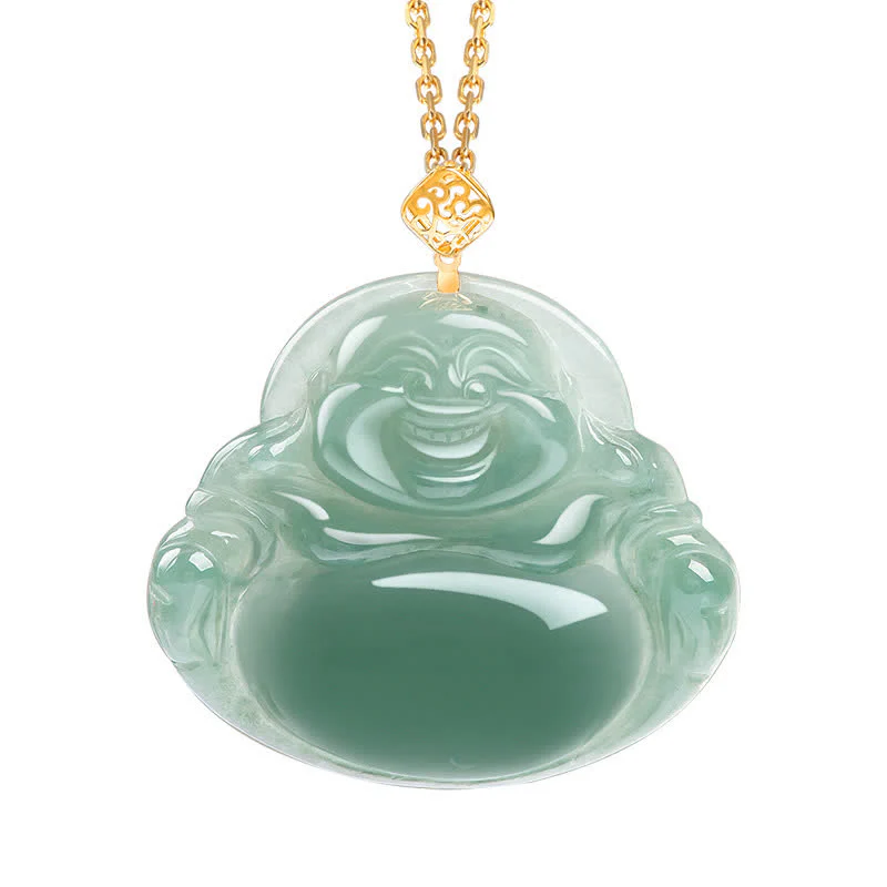 Collana con ciondolo in giada naturale Buddha che ride e abbondanza di prosperità - Image 3