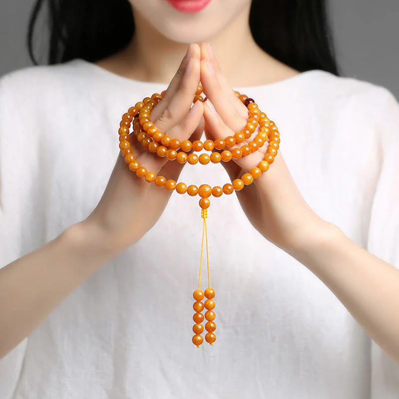 Mala con perline rotonde in ambra tibetana Buddha Stones - Image 10