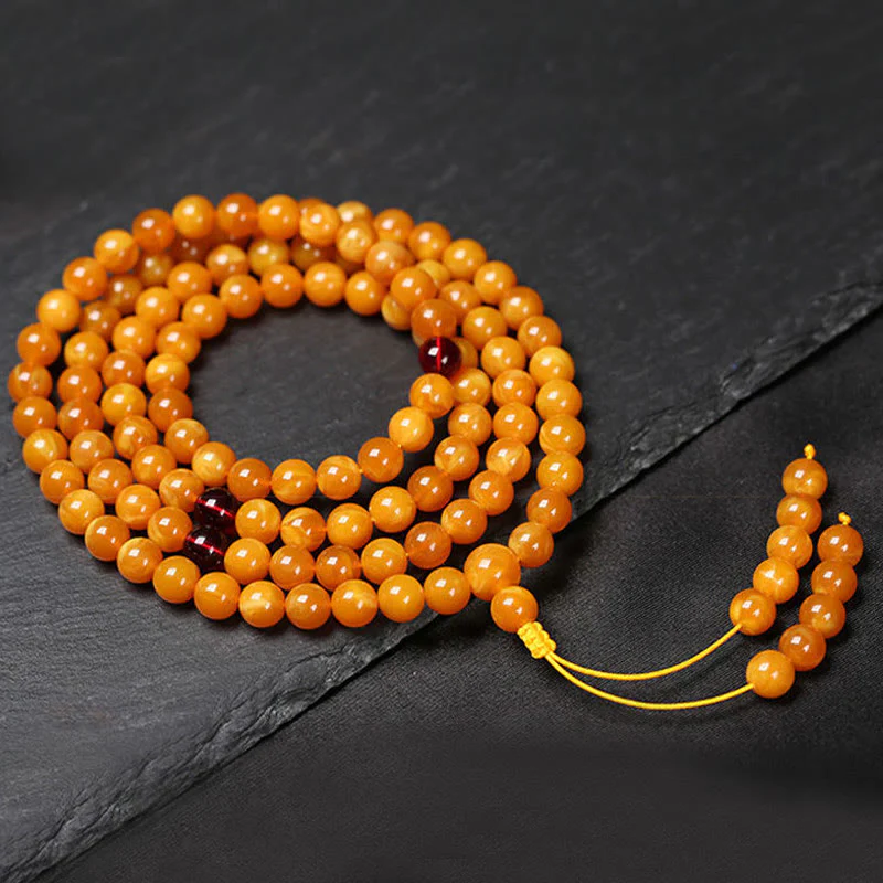Mala con perline rotonde in ambra tibetana Buddha Stones - Image 4