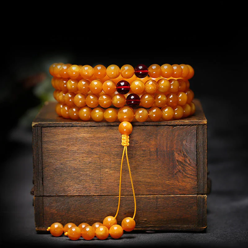 Mala con perline rotonde in ambra tibetana Buddha Stones - Image 7
