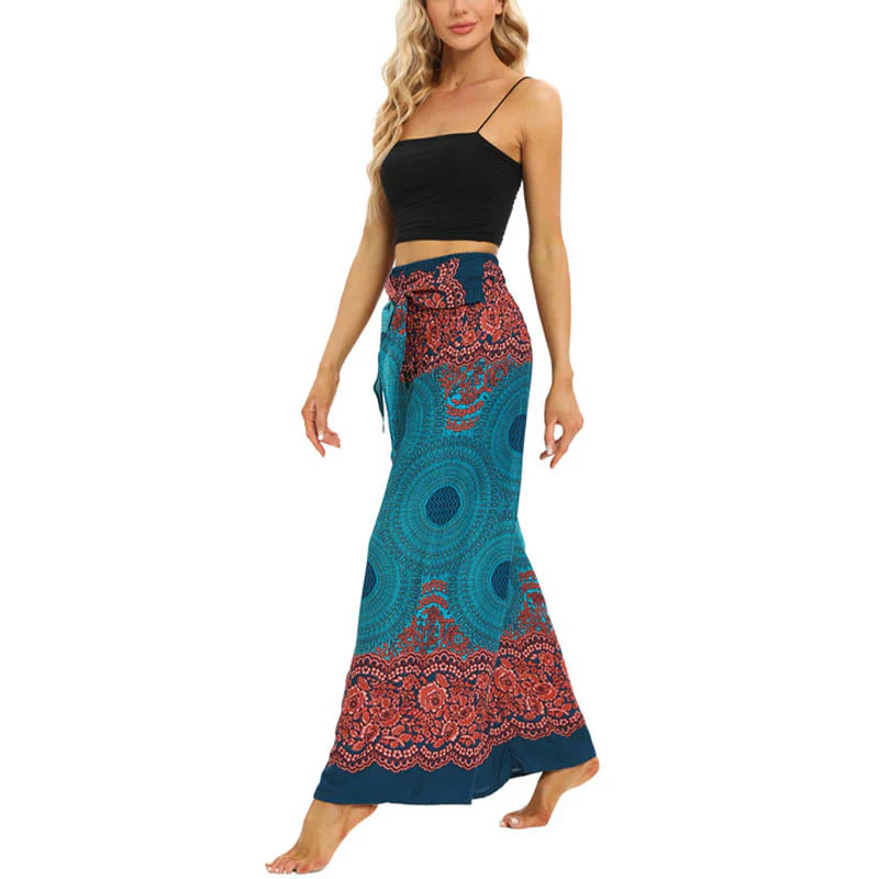 Pantaloni da yoga da donna con lacci e stampa floreale con bussola bohémien Buddha Stones - Image 7