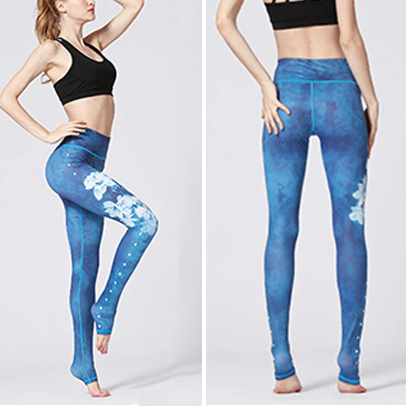 Pantaloni da yoga da donna con stampa floreale e fiori di loto e Buddha Stones - Image 4