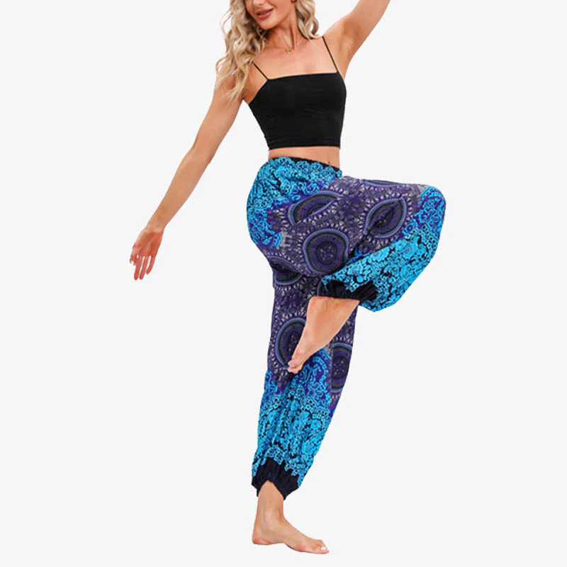 Pantaloni harem larghi da donna con fiori geometrici rotondi e Buddha Stones - Image 7