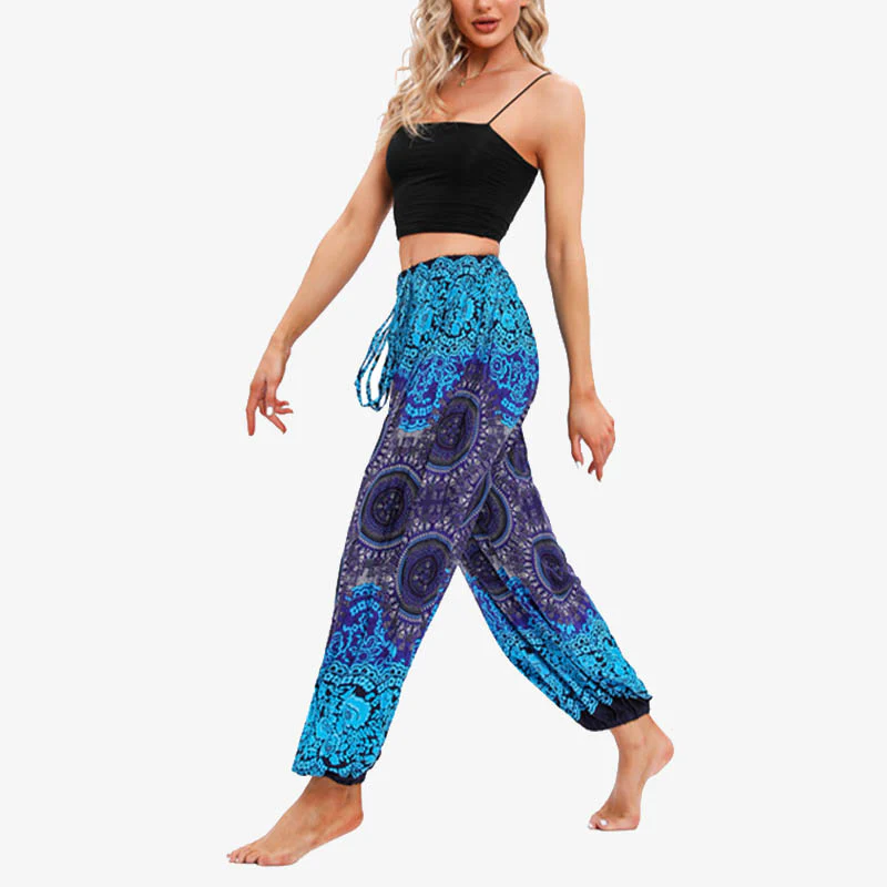 Pantaloni harem larghi da donna con fiori geometrici rotondi e Buddha Stones - Image 8