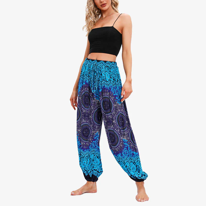 Pantaloni harem larghi da donna con fiori geometrici rotondi e Buddha Stones - Image 9