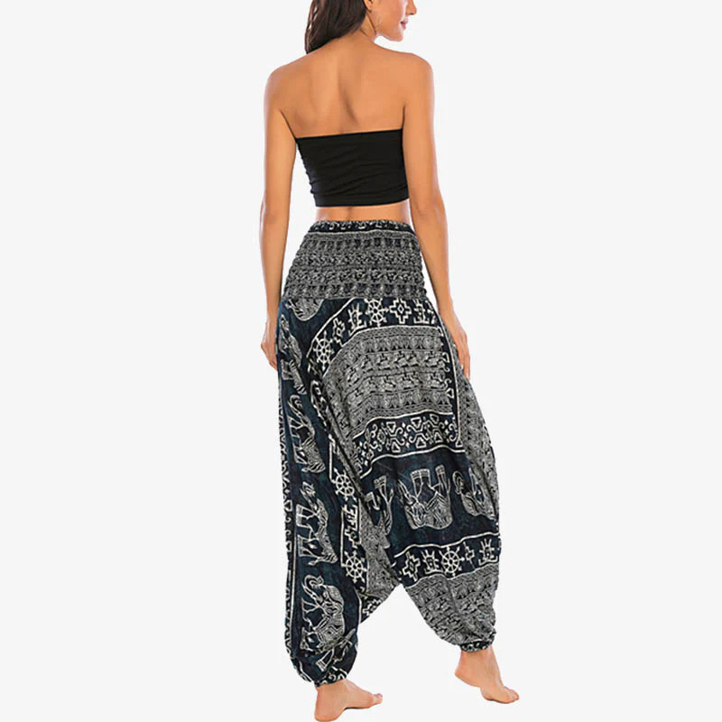 Pantaloni harem larghi e arricciati con motivo a elefante, tuta da yoga da donna, stile Buddha Stones, due stili - Image 26