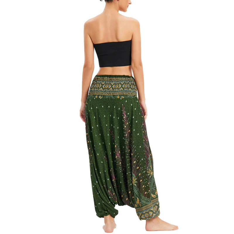 Pantaloni harem larghi e arricciati in piuma di pavone, pantaloni a vita alta, tuta, Buddha Stones Two Style - Image 16