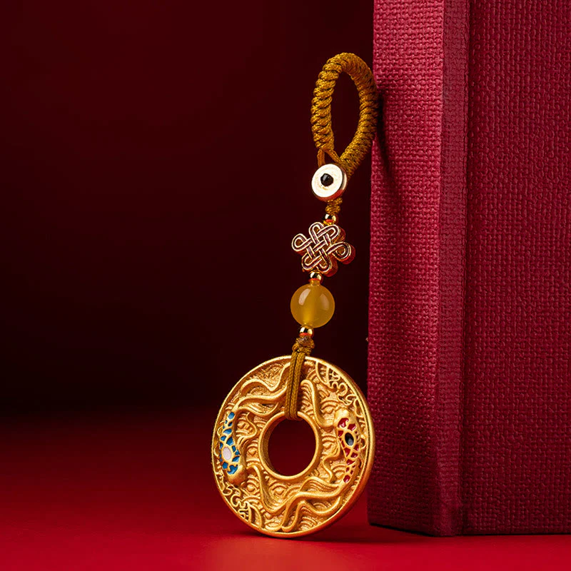 Portachiavi Buddha Stones Double Koi Fish Peace Buckle Wealth Luck - Image 5
