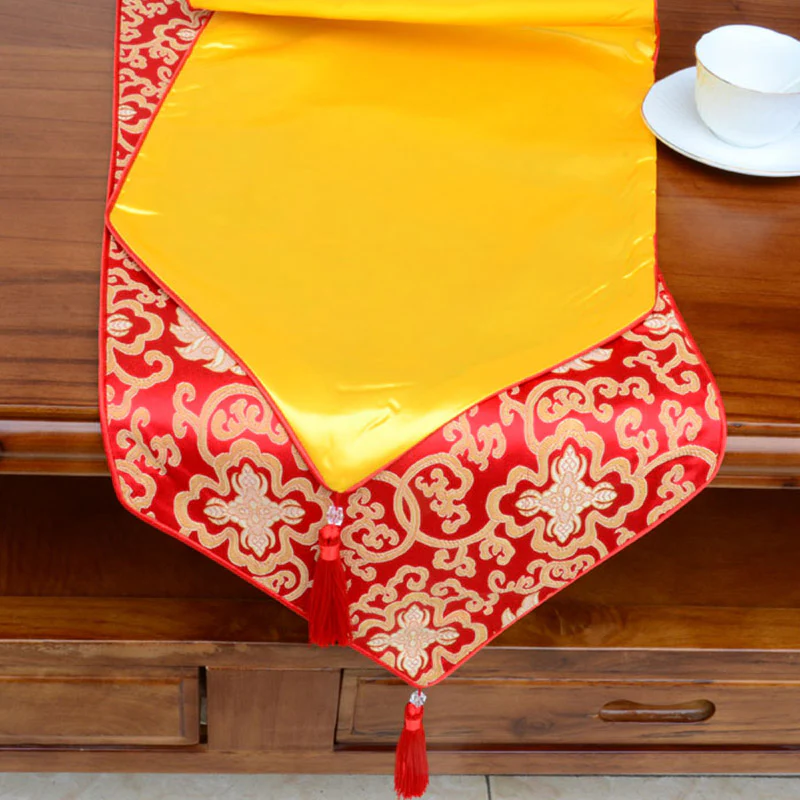 Preghiera Altare Fiore Vajra Drago Modello Tibetano Simboli di Buon Auspicio Nappe Jacquard Runner da Tavolo - Image 3